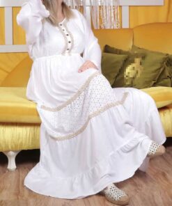 پیراهن نخی بلند خامه دوزی