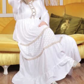 پیراهن نخی بلند خامه دوزی