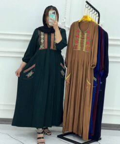 پیراهن گلدوزی رنگبندی دوجیب