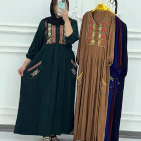 پیراهن گلدوزی رنگبندی دوجیب
