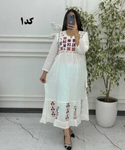 پیراهن آستین بلند گلدوزی گلناز