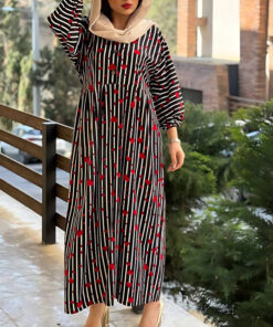 پیراهن نخی راه راه قلبی