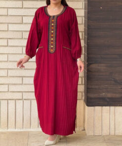 پیراهن کفتان یقه سنتی جیب دار