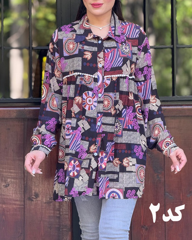 پیراهن دکمه دار سینه چین دار 6167 - Image 4