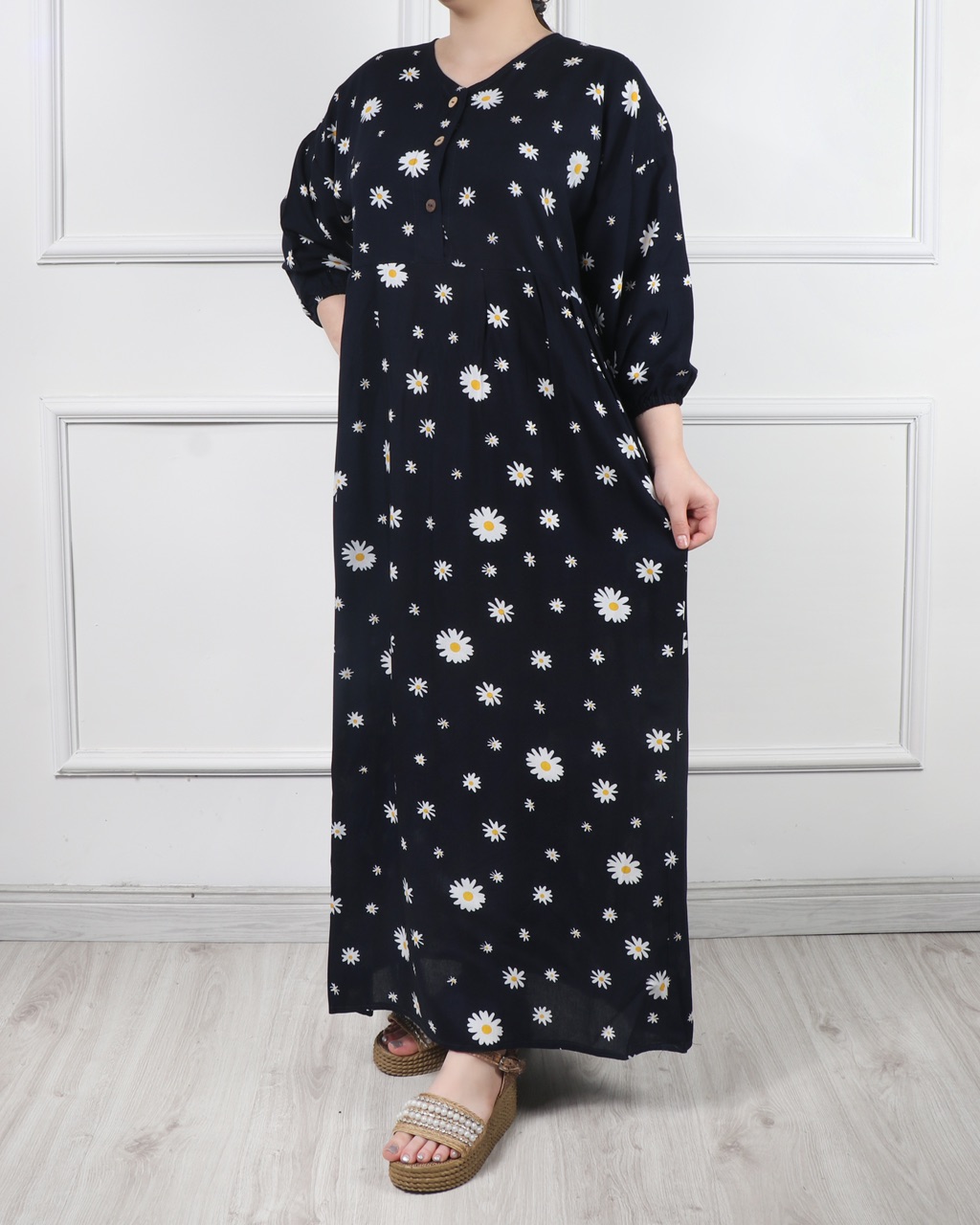 پیراهن بابونه دکمه دار تک چین