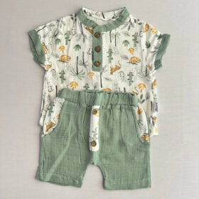 ست بلوز شلوارک کتان نخ ترک