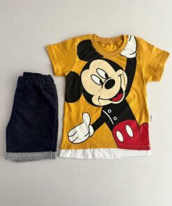 تیشرت شلوارک نارنجی میکی موس
