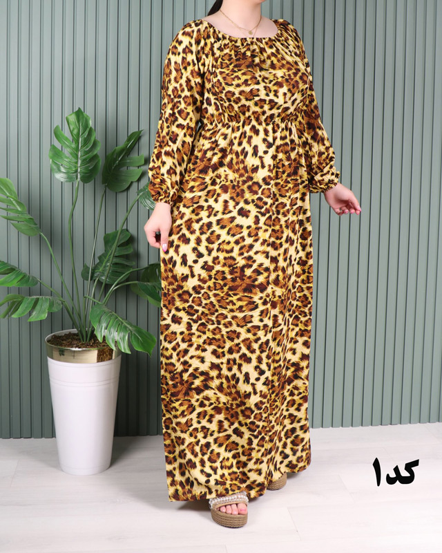 پیراهن نخی طرح پلنگی 7111# - Image 2