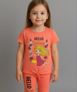 تیشرت شلوارک دخترانه طرح دختر مو طلایی