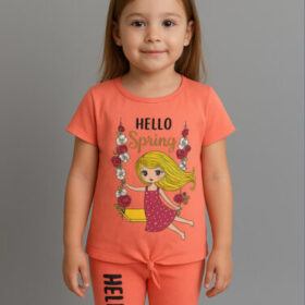 تیشرت شلوارک دخترانه طرح دختر مو طلایی