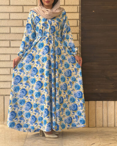 پیراهن نخی کلوش طرح گلدار