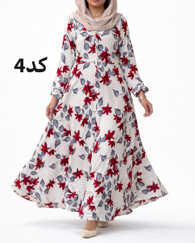 پیراهن نخی کلوش طرح دار 7169 - Image 5