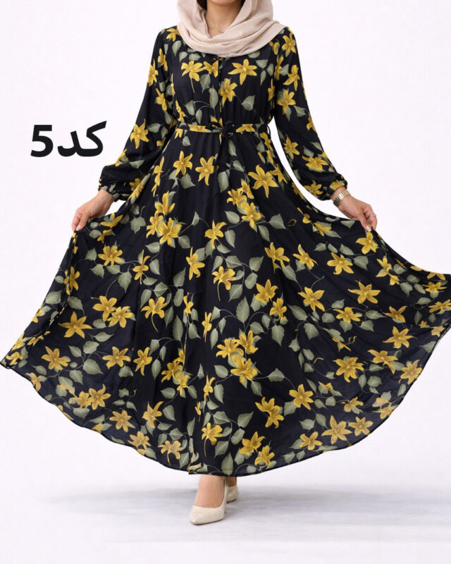 پیراهن نخی کلوش طرح دار 7169 - Image 6