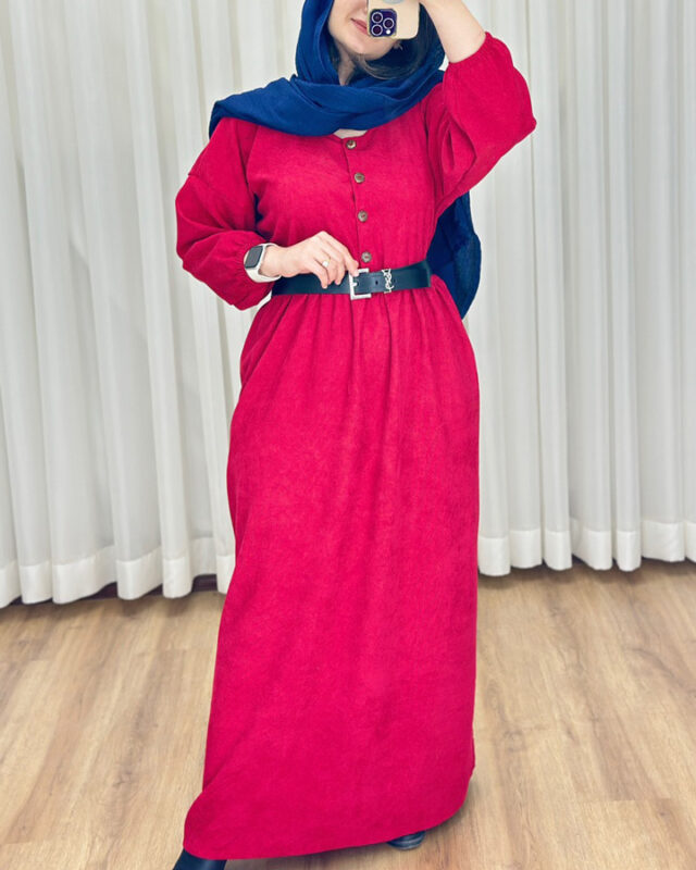 پیراهن مانتوی کبریتی جلو دکمه# 7308 - Image 4