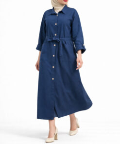 پیراهن مانتویی جلو دکمه آستین پاکتی