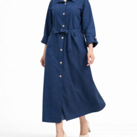 پیراهن مانتویی جلو دکمه آستین پاکتی