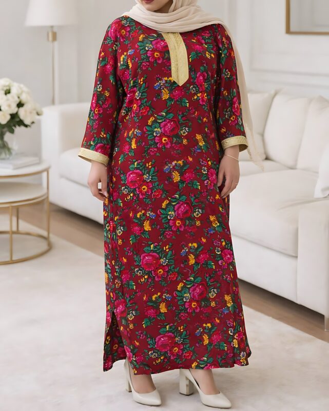 پیراهن گلدار نوارطلایی ترکمنستان M6007 - Image 4