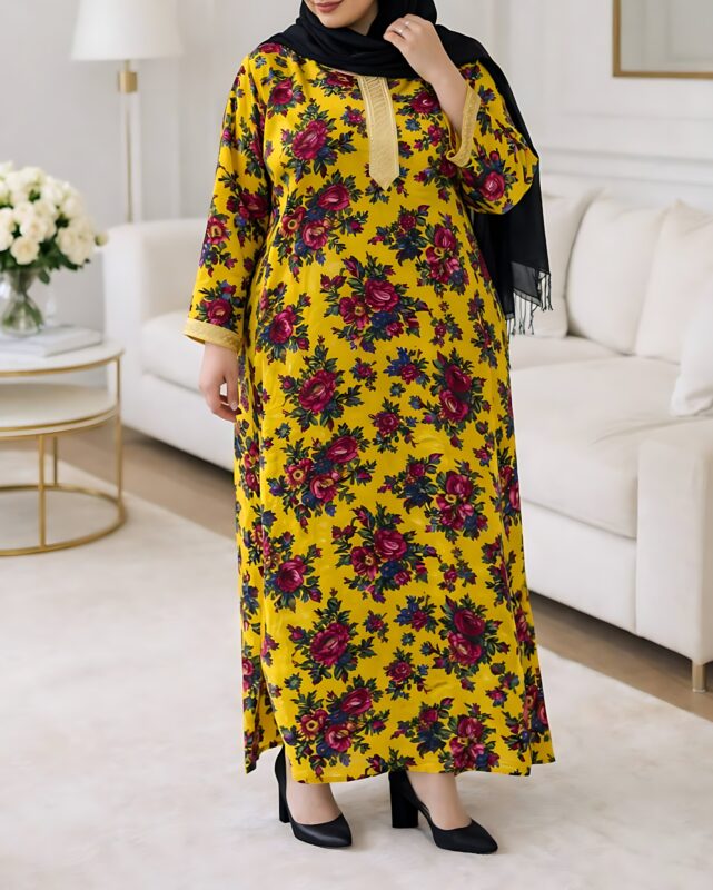 پیراهن گلدار نوارطلایی ترکمنستان M6007 - Image 6