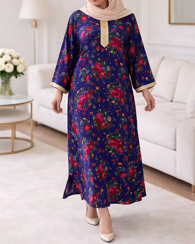 پیراهن گلدار نوارطلایی ترکمنستان M6007 - Image 3