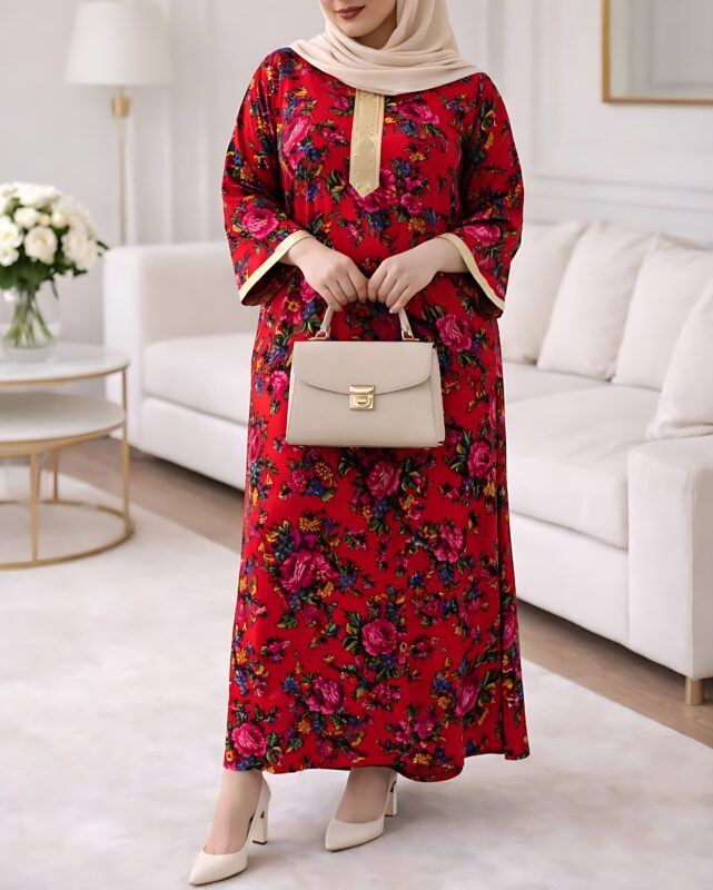 پیراهن گلدار نوارطلایی ترکمنستان M6007 - Image 8