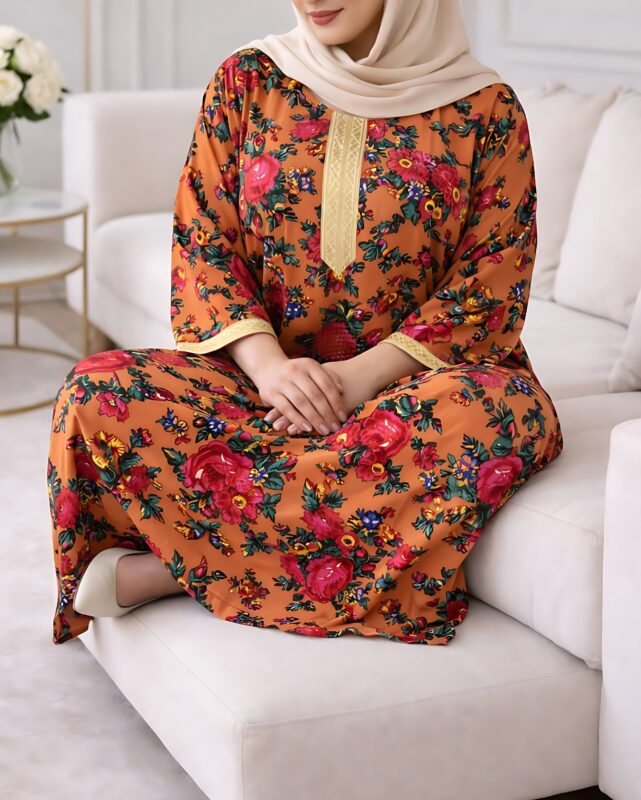 پیراهن گلدار نوارطلایی ترکمنستان M6007 - Image 2