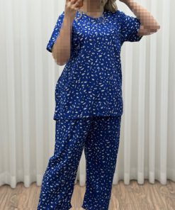 بلوز و شلوار نخی طرح دار