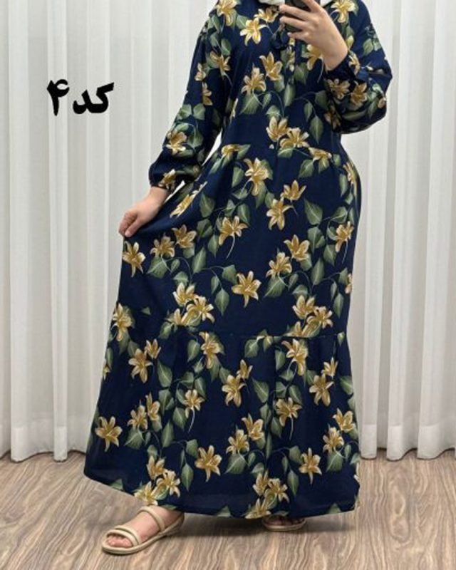 پیراهن نخی گلدار رنگبندی A7452 - Image 4