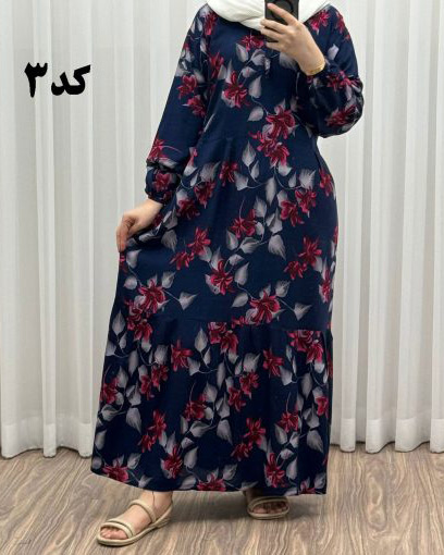 پیراهن نخی گلدار رنگبندی A7452 - Image 3