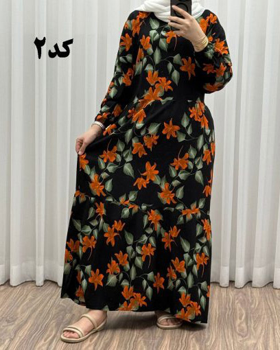 پیراهن نخی گلدار رنگبندی A7452 - Image 2
