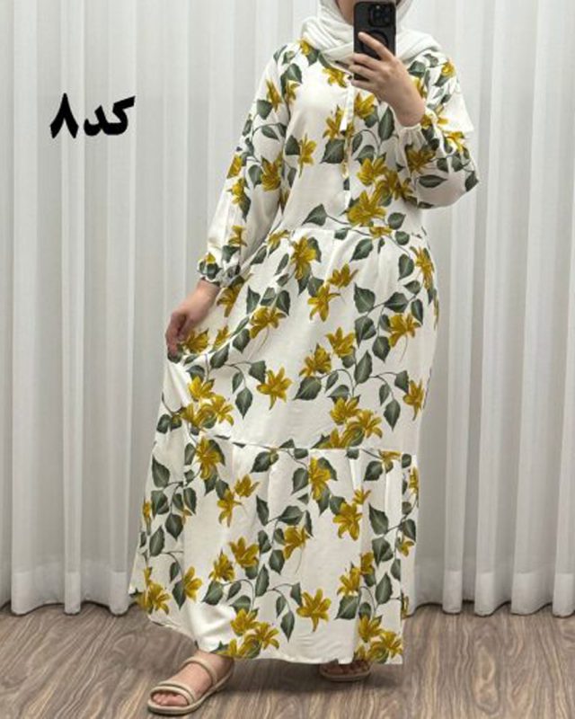 پیراهن نخی گلدار رنگبندی A7452 - Image 8