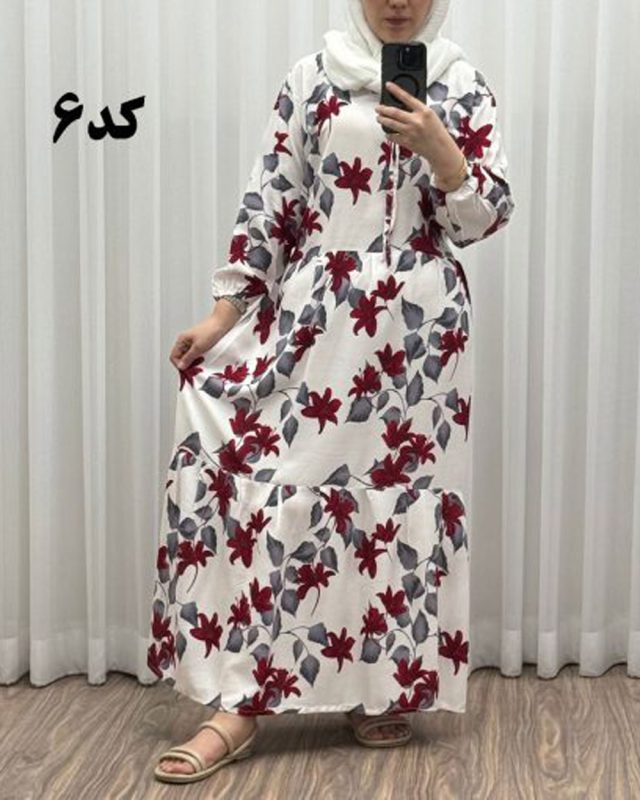 پیراهن نخی گلدار رنگبندی A7452 - Image 6
