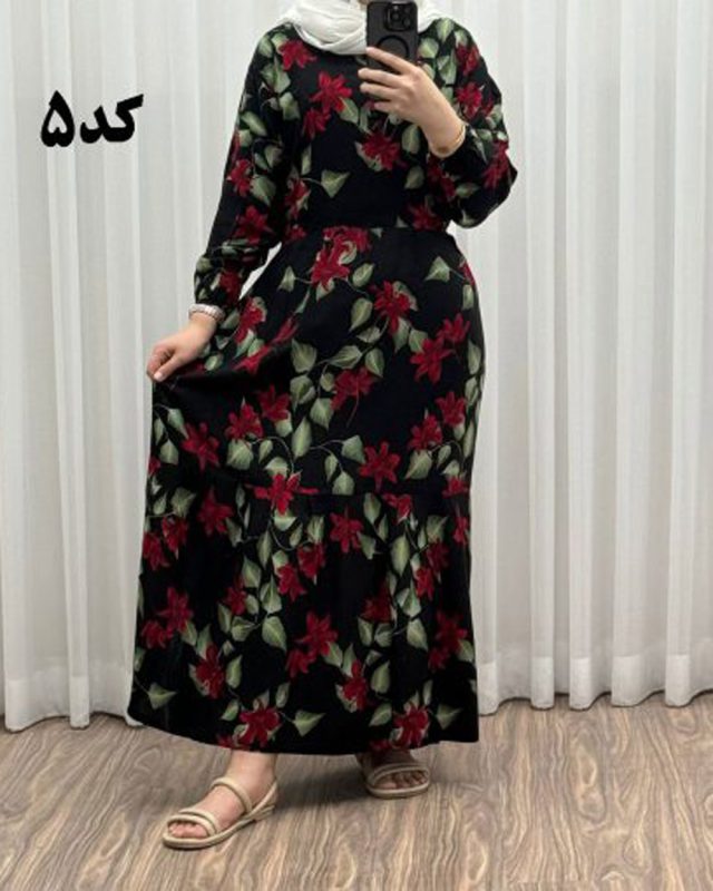 پیراهن نخی گلدار رنگبندی A7452 - Image 5