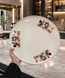 دیس ۳ پایه لعابی روس طرح خروس